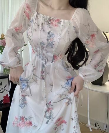 белая платья: Повседневное платье, Китай, Лето, Длинная модель, Крестьянка, M (EU 38)