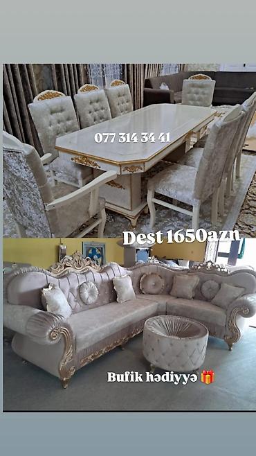 Ev və bağ: Klassik üslubda mebel dəsti - Yemək dəsti: böyük, mərmər effekti — 1