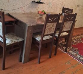 seti baqli: Qonaq otağı üçün, İşlənmiş, Açılan, Dördbucaq masa, 6 stul