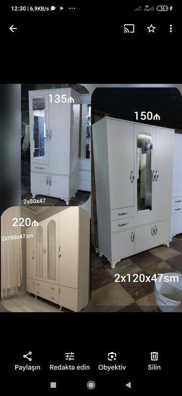 Dolablar: Yeni, Açılan, 4 qapılı Düz dolab, Qarderob, paltar dolabı — 20
