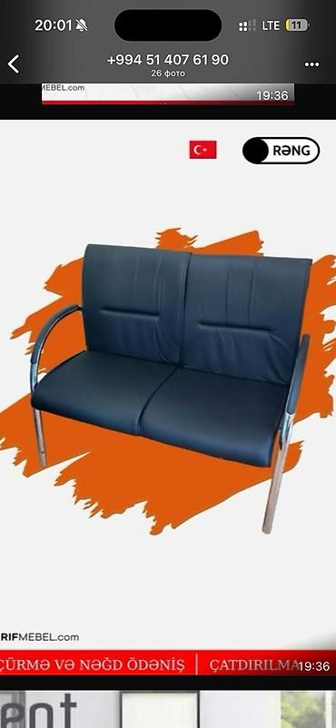 Ofis mebeli: İki nəfərlik ofis gözləmə kreslosu - Material: qara rəngli ekodəri — 1