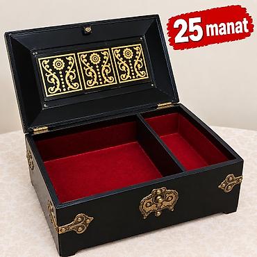 sandıq: Şahmat naxışlı dekorativ sandıq/qutu - Material: ağac gövdə, qapaqda — 1