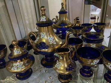 Çay dəsti, rəng - Qızılı, Şüşə