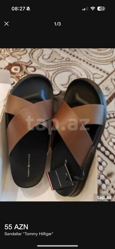 Босоножки, сандалии, шлепанцы: Tommy Hilfiger brendinə məxsus bu qəhvəyi və qara rəngli səndəllər yay