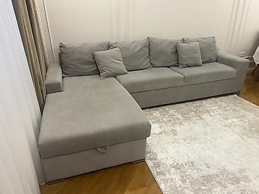 Диваны: Boz rəngli künc divan (L‑şəkilli), geniş oturacaq və chaise bölməsi — 1