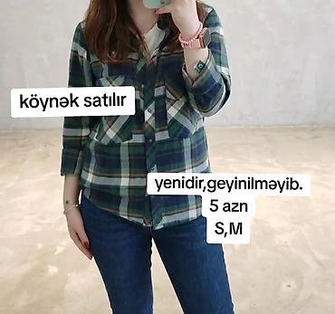 xanim: Qadın üçün flanel üslublu rəngbərəng (yaşıl-göy-ağ tonlarda) qəfəsli — 1