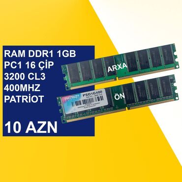 Digər ehtiyat hissələri: Operativ yaddaş (RAM) Patriot Memory, 1 GB, < 1333 Mhz, DDR2, PC üçün, İşlənmiş