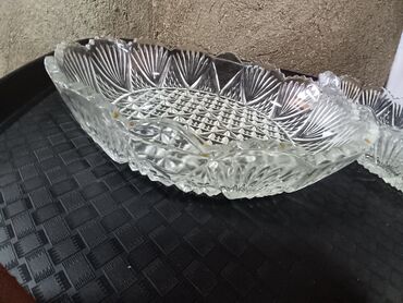 Konfet qabları: Kvars/şüşə kəsim naxışlı qab dəsti - 2 ədəd şəffaf kəsim naxışlı qab — 11