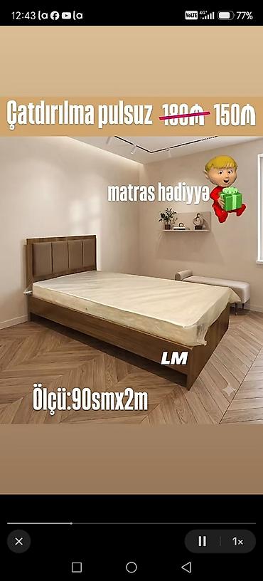 demir kravat: Tək nəfərlik çarpayı – dəmir karkas + matras - Ölçü: 90 sm x 200 sm - — 7
