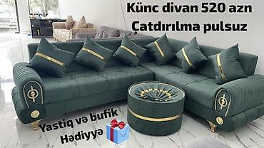Künc divan dəsti – şık zümrüd-yaşıl rəngdə, qızılı dekor elementləri