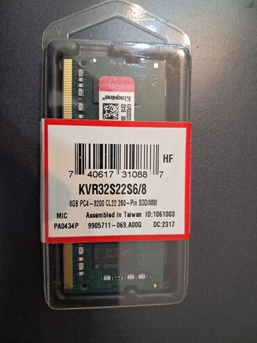 ddr4 8gb ram notebook: Operativ yaddaş (RAM) Kingston, 8 GB, 3200 Mhz, DDR4, Noutbuk üçün, Yeni
