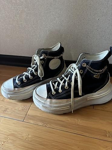 Qadın ayaqqabıları: CONVERSE original Qara kanvas hi-top krossovkalar – qalın platformalı — 2