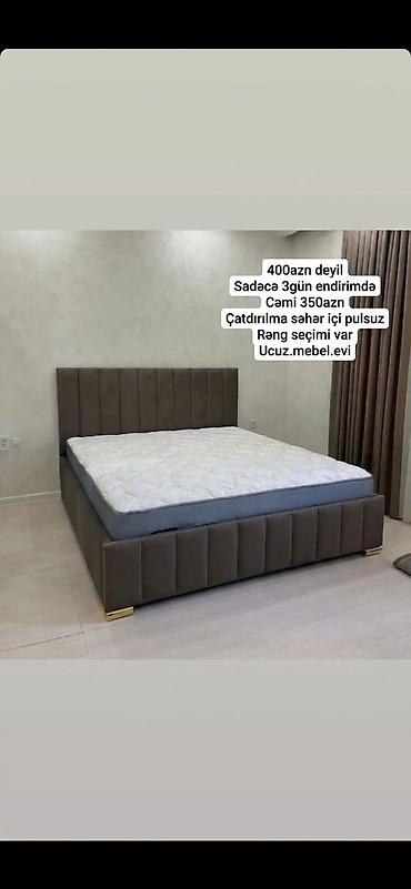 Mebel dəsti: yumşaq başlıqlı, parça ilə üzlənmiş iki nəfərlik çarpayı