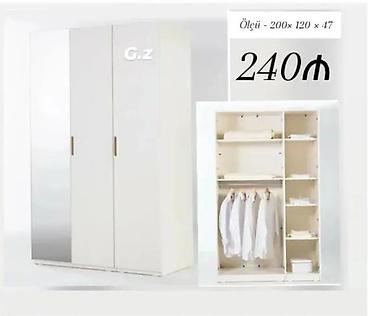 desmal: Ağ rəngli 3 qapılı paltar dolabı - Ölçü: 200 × 120 × 47 sm (şəkildə — 1