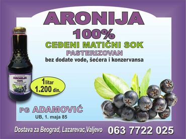 Prehrambeni proizvodi: ARONIJA matični sok 100% 1 litar pasterizovan Hladnoceđeni matični