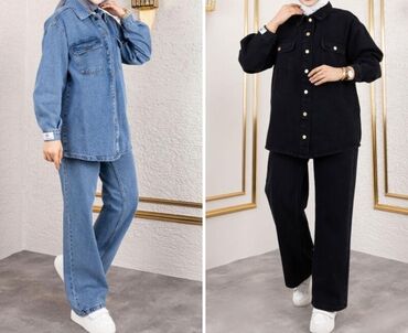 Toy paltarları və aksesuarları: Geniş kəsimli denim dəstləri - Model: Gödəkcə tipli uzun cins köynək