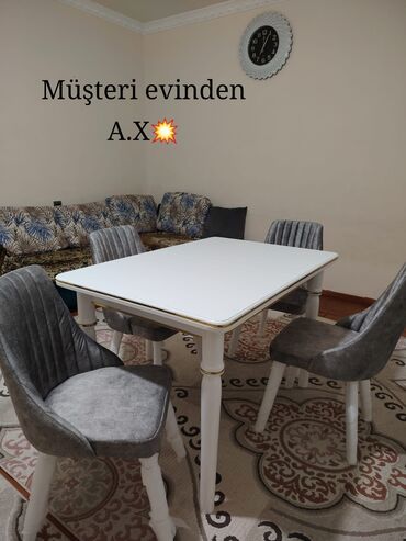 Ev üçün digər mebel: Qonaq otağı üçün, Açılmayan, Dördbucaq masa, 4 stul