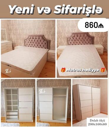 i̇ki nəfərlik yataq: *Yataq dəsti Kupe Dolabla 860Azn 💥* ✔️Rəng seçimi var *🎁Matras