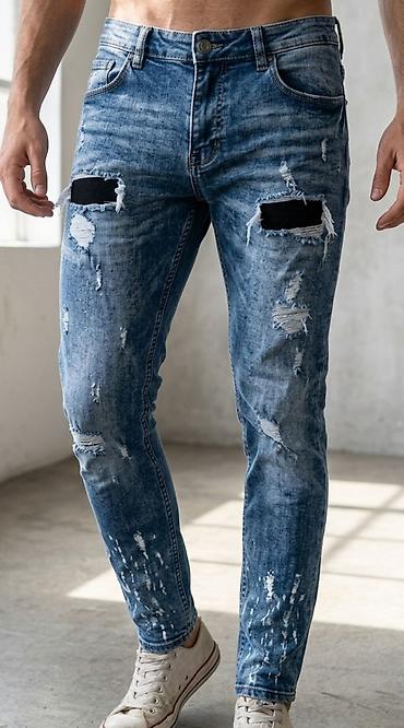 bele ski pantalone: Muške skinny farmerke sa efektom habanja i poderotinama - Kroj — 1