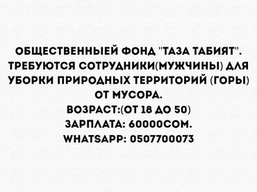 работа эксватор: Общественныей ФОНД "ТАЗА ТАБИЯТ". Требуются СОТРУДНИКИ(мужчины) для