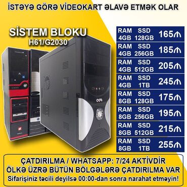 komputer ucuz: Sistem Bloku "H61 DDR3/G2030/4-8GB Ram/SSD" Ofis üçün Sistem Blokları