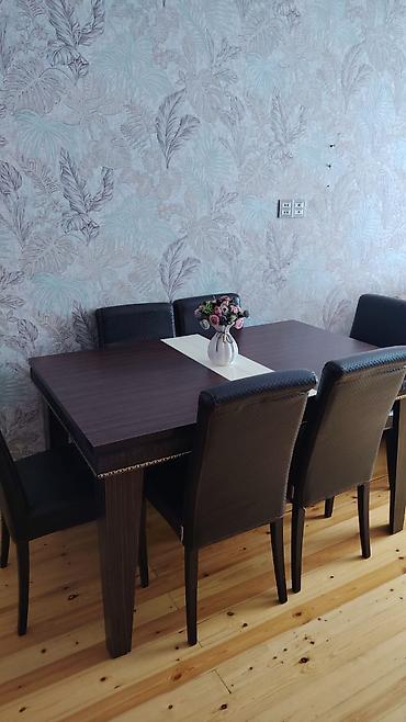 metbex desti: Yemək otağı üçün masa və 6 ədəd stul dəsti - Masa materialı: tünd — 1