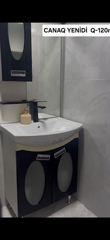 hamam xoncasi: Hamam üçün lavabo dəsti – şkaflı və güzgülü üst dolablı model — 1
