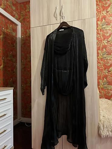 mayka turkce: Qara şifon uzun kimono/pelerin dəsti - Rəng: dərin qara, yüngül — 1