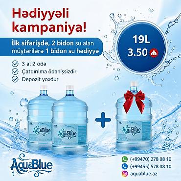 su cəni satılır: AquaBlue 19L içməli su – ailəniz üçün təbii və təmiz seçim. 1 ədəd 19 — 2