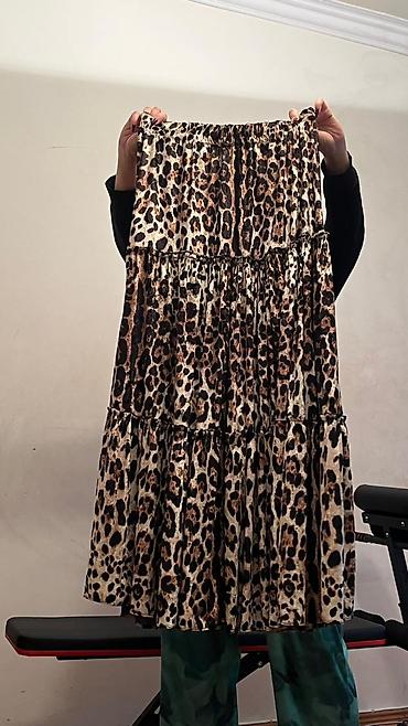 leopard ətəklər: Leopard naxışlı qadın ətəyi - Model: çoxqatlı, piləli, A-kəsim - — 1