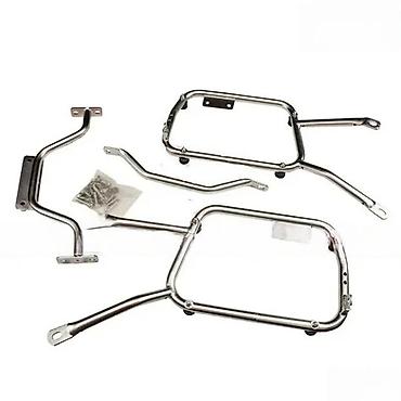 prijevoz skutera: Metalni nosač bočnih torbi za motocikl, srebrne (hrom) boje. Set — 1