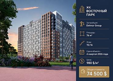 980: 2 комнаты, 76 м², Тунгуч мкр Элитка, 15 этаж, ПСО (под самоотделку) — 1