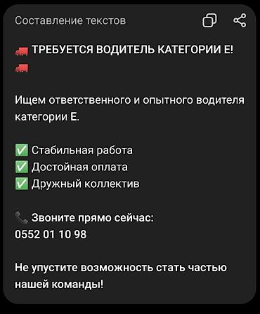 швея акордо: Требуется Водитель грузового транспорта, Категория прав (CE), На фуру, 3-5 лет опыта, Гибкий график, Старше 23 лет — 1