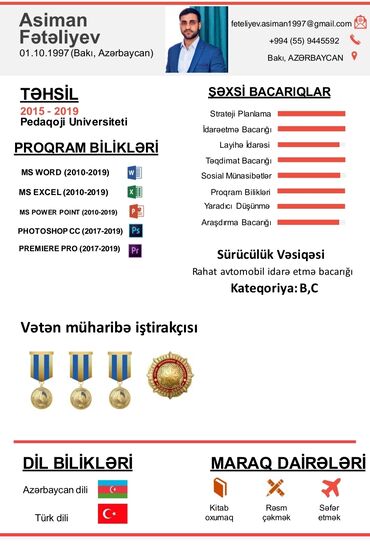 Охрана, безопасность: Bu CV Asiman Fətəliyevin təhsilini, proqram biliklərini, şəxsi