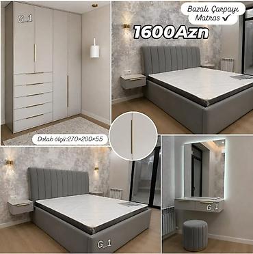 işıqlı güzgü: Yataq otağı dəsti – 1600 AZN Tərkib: - Bazalı çarpayı + matras - — 1