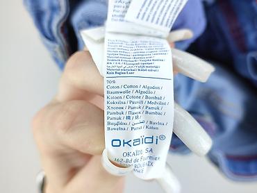 chaotic system jeans: Spodnie jeansowe, Okaidi, 8 lat, 122/128, stan - Bardzo dobry — 4