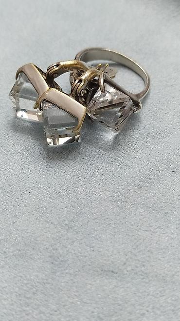 Серебряные наборы украшений: Набор украшений: серьги + кольцо с прозрачными камнями,горный хрусталь — 9