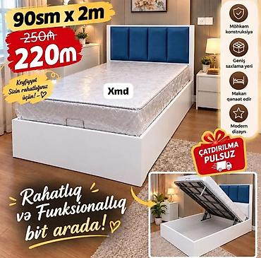Xmd ölçüdə çarpayı – 90 sm x 2 m. Model rahatlıq və funksionallığı bir