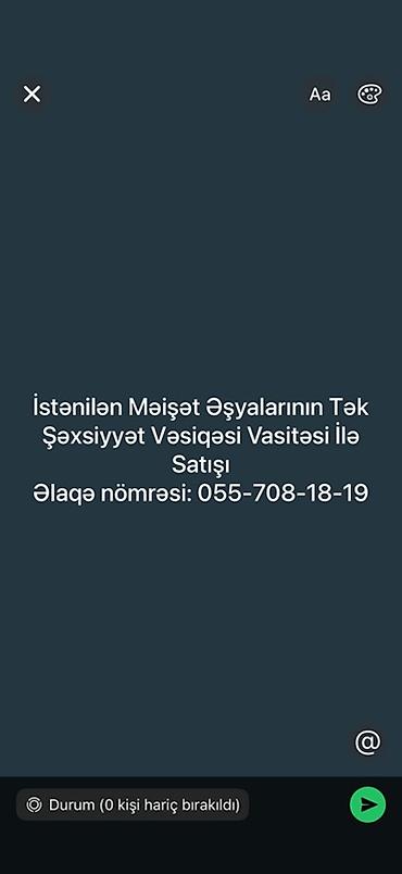 Xidmət: Məişət əşyalarının şəxsiyyət vəsiqəsi ilə satışı Təsvir: -