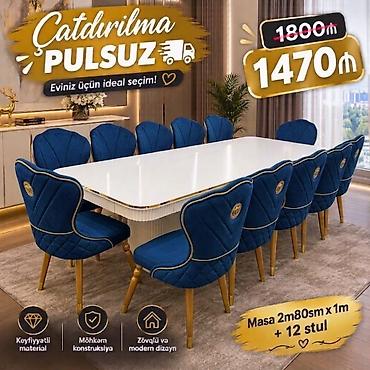 Zövqlü və modern yemək dəsti - Dəst: Masa + 12 stul - Masa ölçüsü: 2