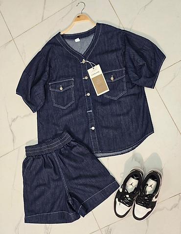 Костюмы с шортами: Джинсовый комплект: рубашка с коротким рукавом + шорты 😍😍😍 стильная — 7
