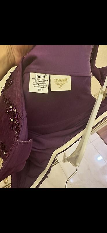 ziyafet geyimler: Bənövşəyi rəngdə, uzun axşam/ziyafət paltarı. - Model: qalın askılı — 3