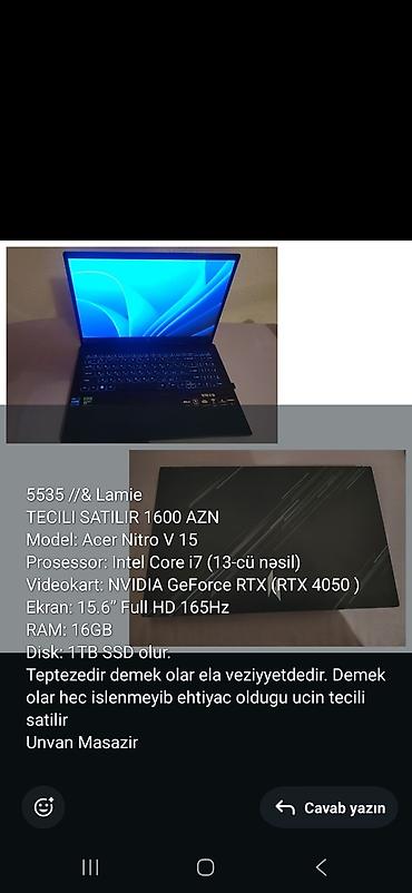 gence maqintafon: İşlənmiş Acer Nitro, 15.6 ", Intel Core i7, 1 TB, Ünvandan götürmə — 1