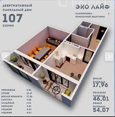 эко комплекс: 1 комната, 54 м², Кок-Жар ж/м 106 серия улучшенная, 6 этаж, ПСО (под самоотделку) — 5