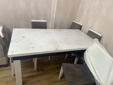 белый стол на кухню: Для кухни, Раскладной, Прямоугольный стол, 6 стульев
