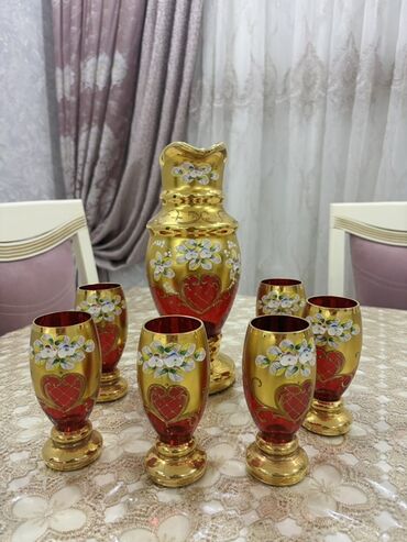 Mətbəx aksesuarları: Çay dəsti, rəng - Qızılı, Şüşə