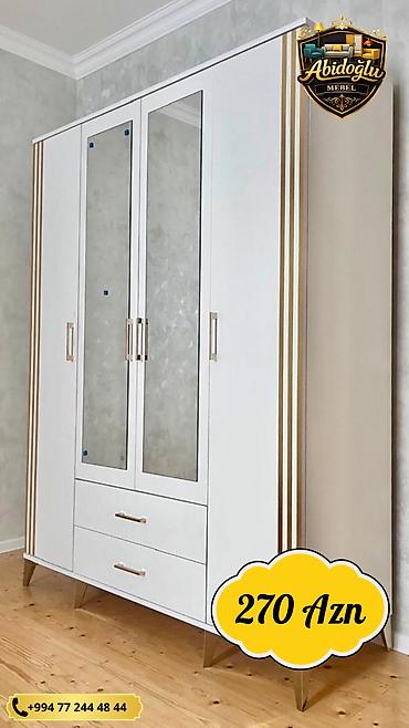 Dolablar: Yeni, 4 qapılı, Güzgülü, Ağ, Açılan, Düz dolab — 1