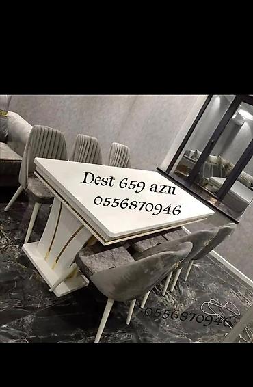 ders masa: Qonaq otağı üçün, Yeni, Açılan, Dördbucaq masa, 6 stul — 3