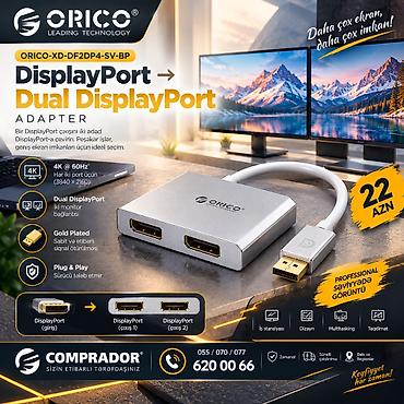 komputer notbuk: ⚡ ORICO XD-DF2DP4-SV-BP – DisplayPort → Dual DisplayPort Konvertor — 1