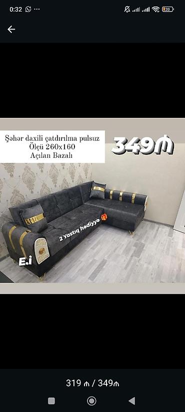Divanlar: Künc divan – açılan bazalı - Ölçü: 260 x 160 sm - Şəhərdaxili — 1